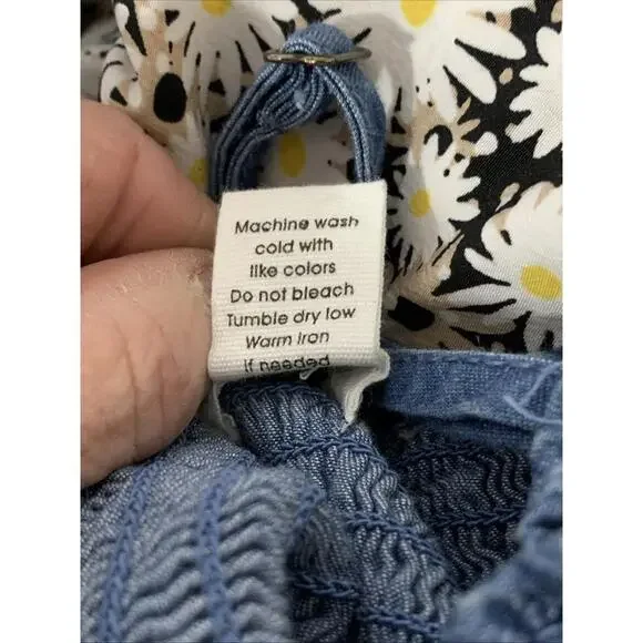 Japna Chambray Smocked Blue Sundress Midi Prairie Ruffle Hem Cottage Small Excel - Picture 13 of 13